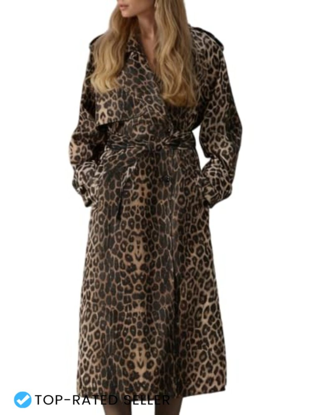 Women's Long Trench Coat Double-Breasted Windproof Jacket with Belt